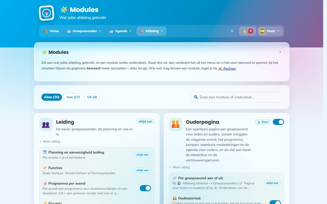 Modules aan- en uitzetten